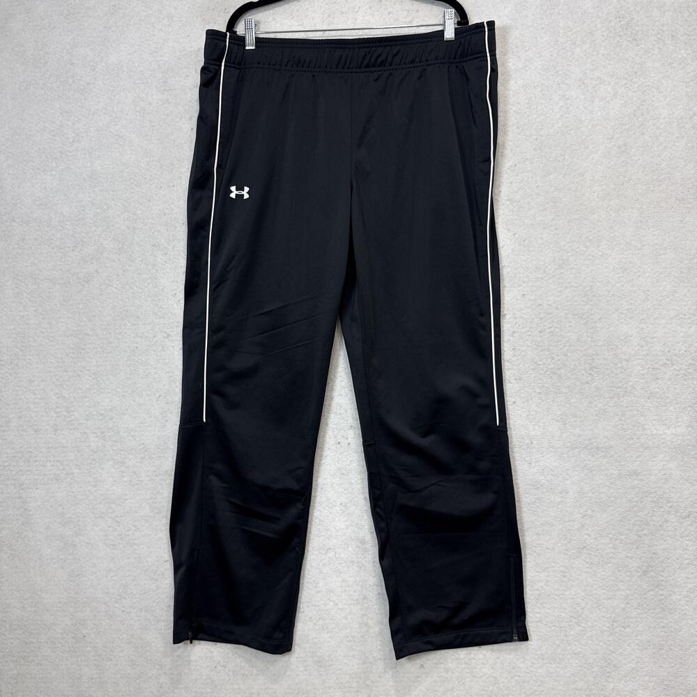 Under Armour Pants Mens 2XL Black Track Elastic Waist Zip Hem Pockets Athletic